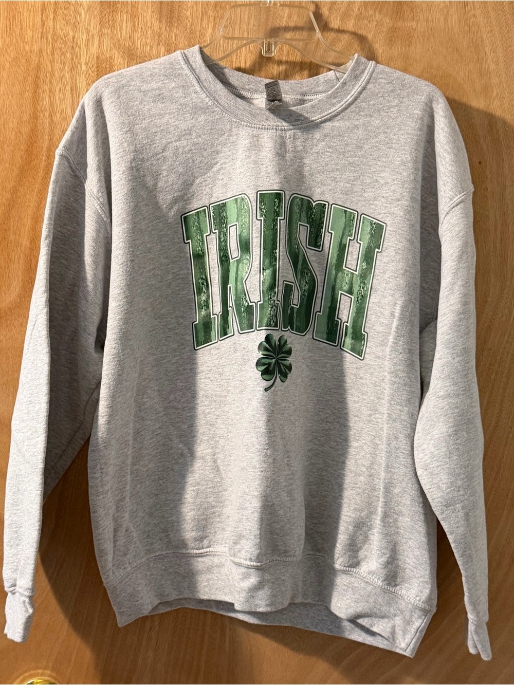 Gildan Gray Crewneck Sweatshirt with Green "IRISH" Graphic